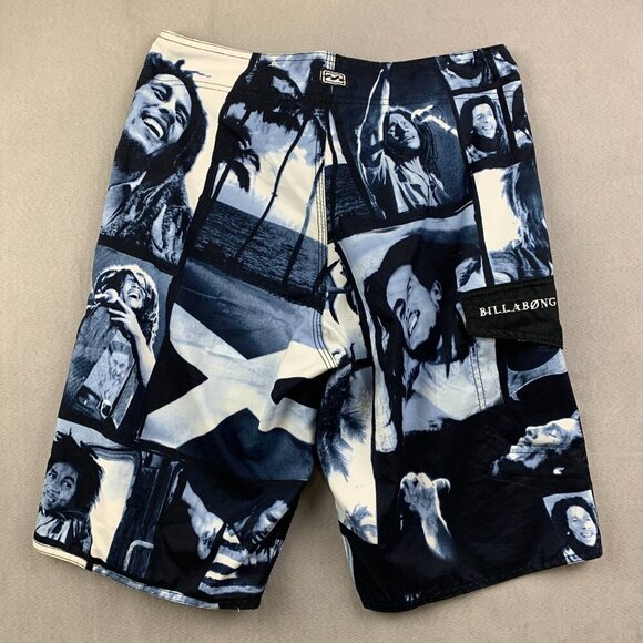 Billabong Bob Marley Mens Swim Trunks 32 Blue Boardshorts Surfing Rasta Reggae - Picture 7 of 8